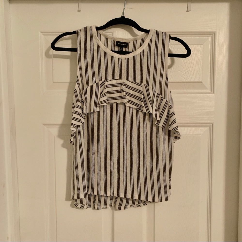 Who What Wear striped linen blend ruffle tank top